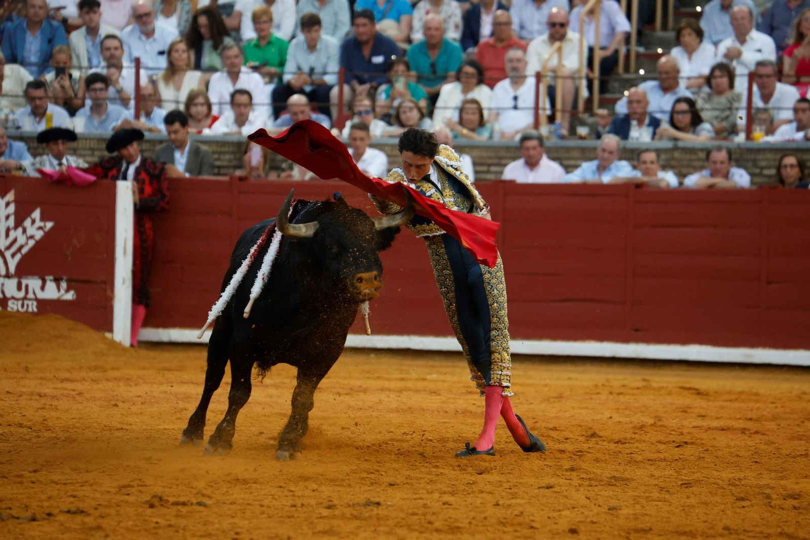 Manuel Román, Juan Ortega y Roca Rey, en la plaza de toros de Córdoba