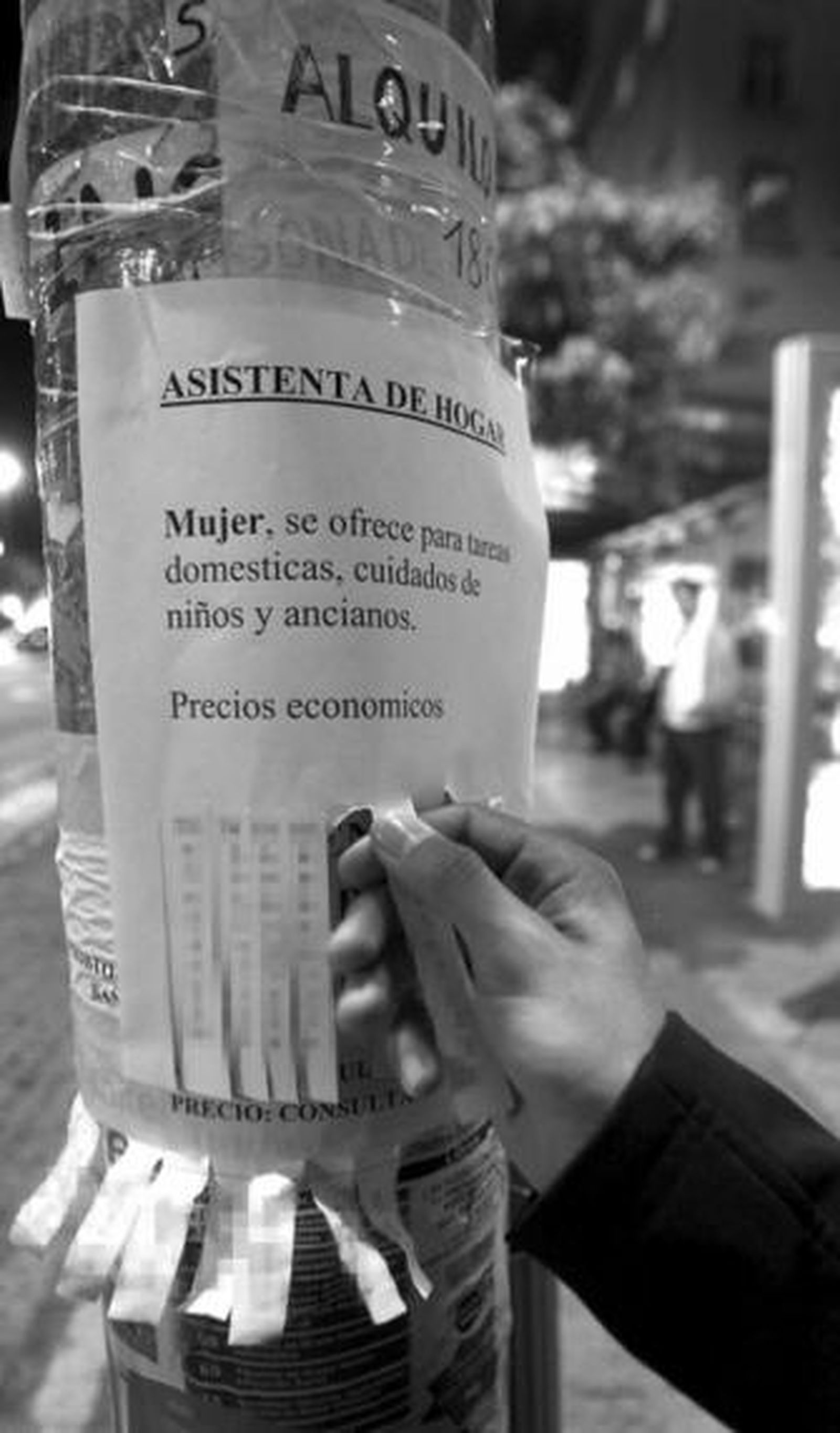 Un cartel en una farola de la capital gaditana donde se ofrecen servicios de asistencia en el hogar.