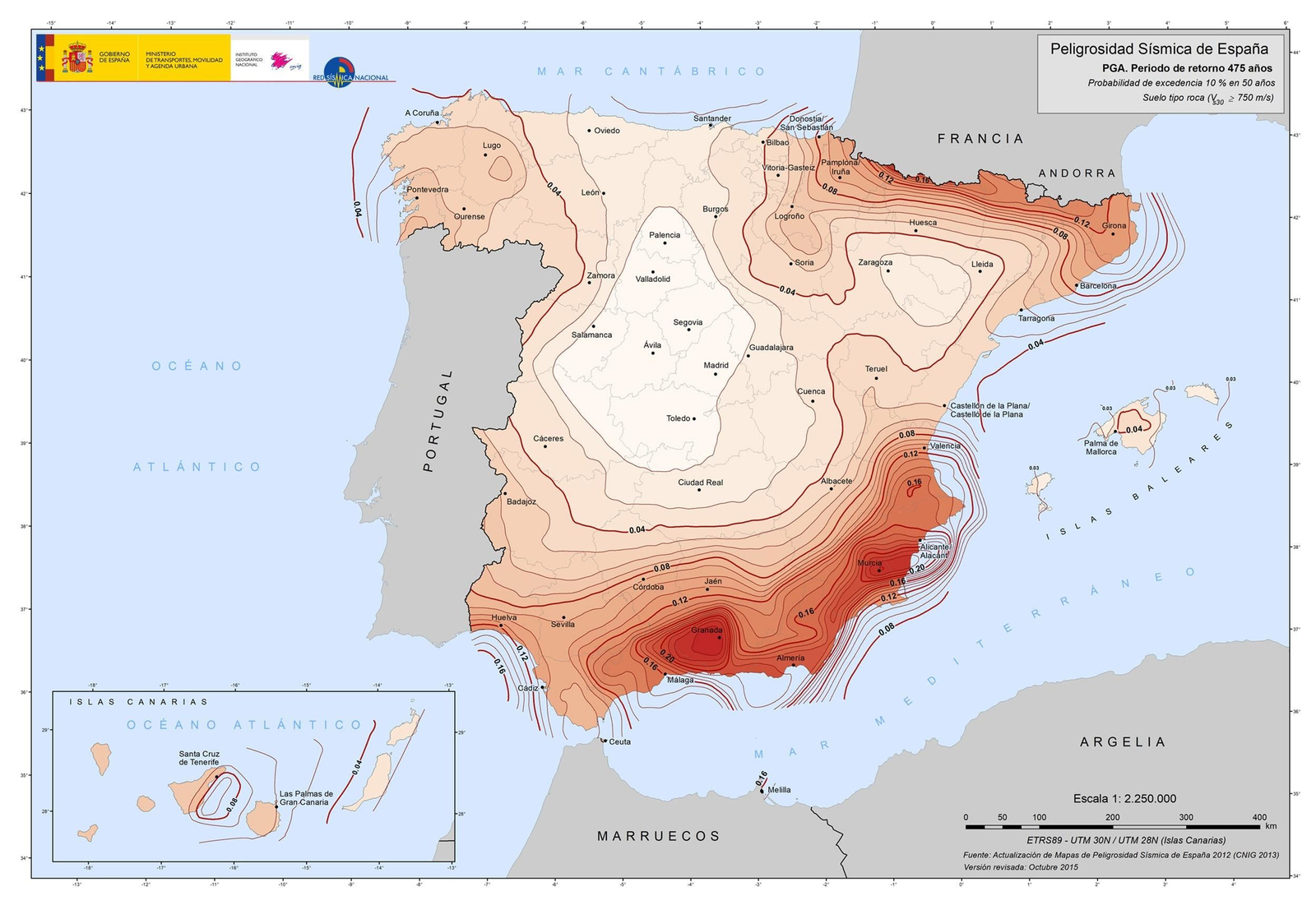 El mapa de la peligrosidad sísmica en España