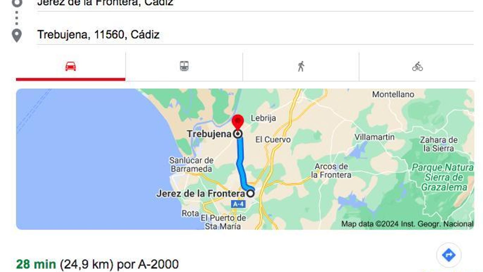 Distancia Jerez-Trebujena.