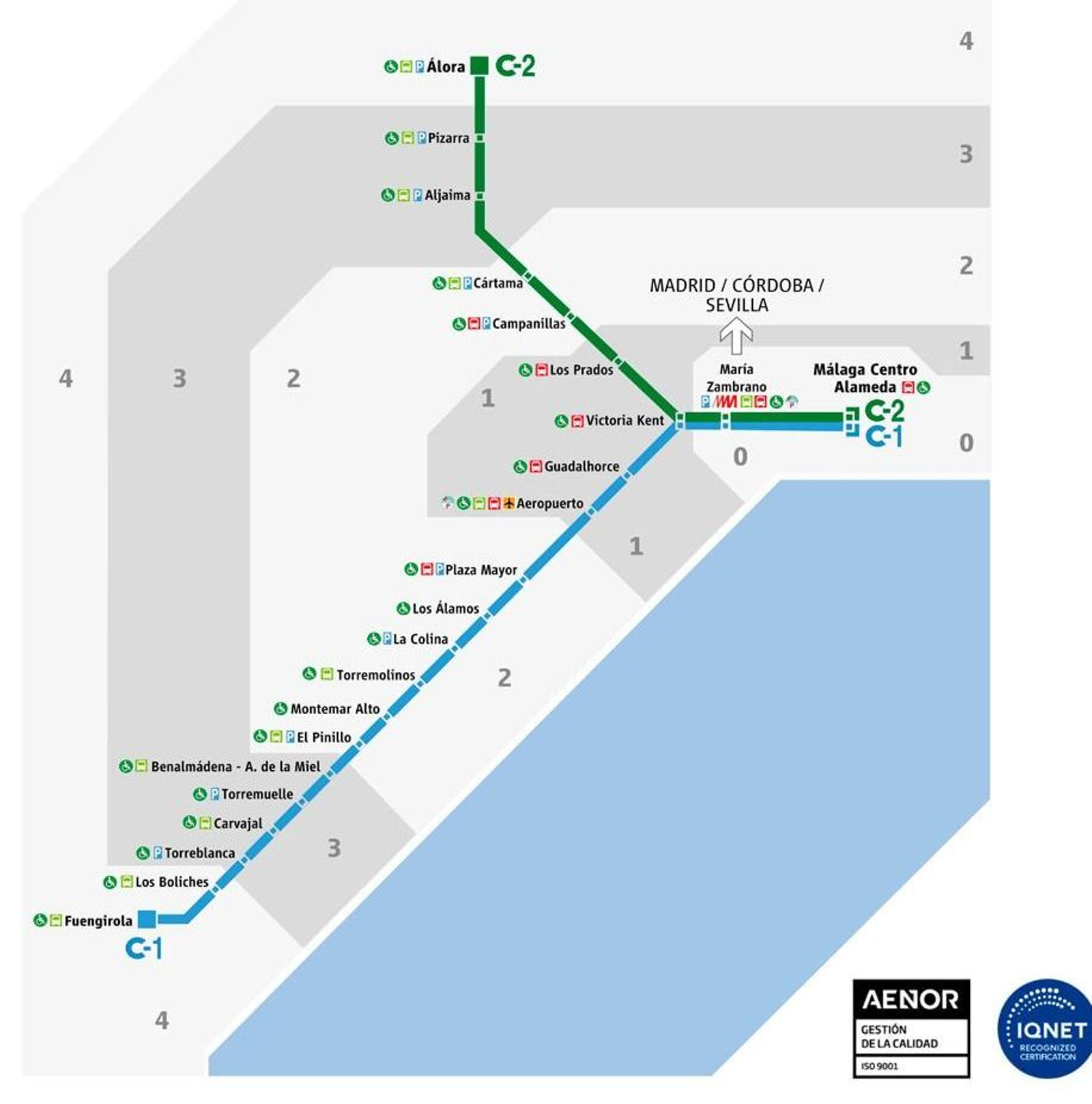 Mapa de las dos líneas de Cercanías de Málaga