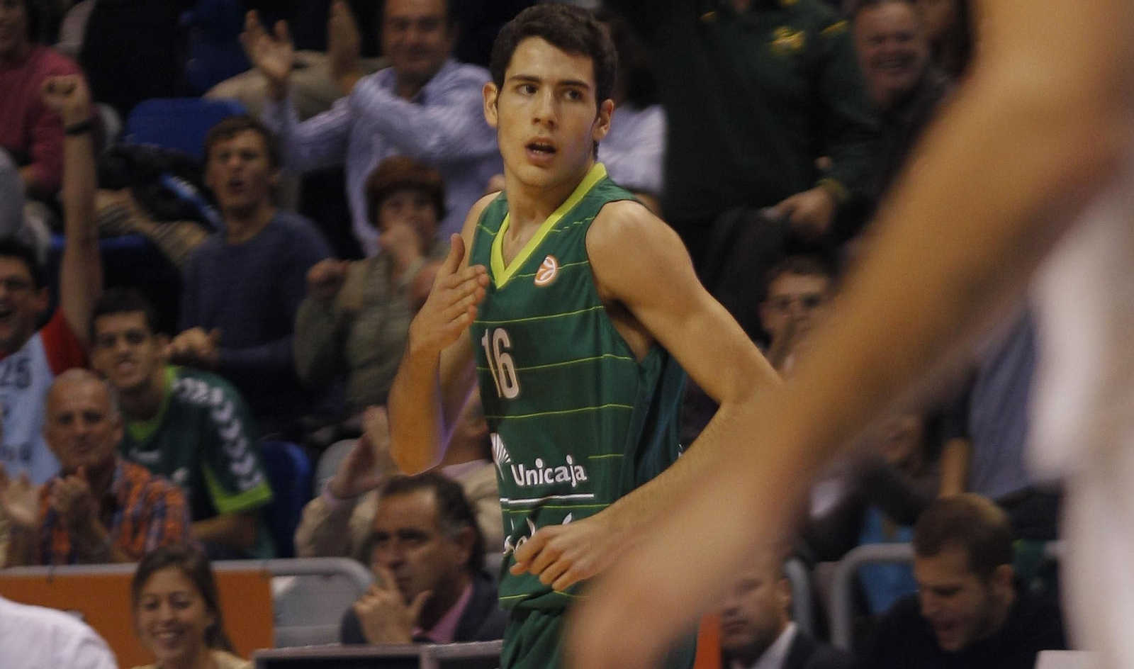 Álex Abrines, tras anotar sus primeros puntos en Euroliga con el Unicaja.