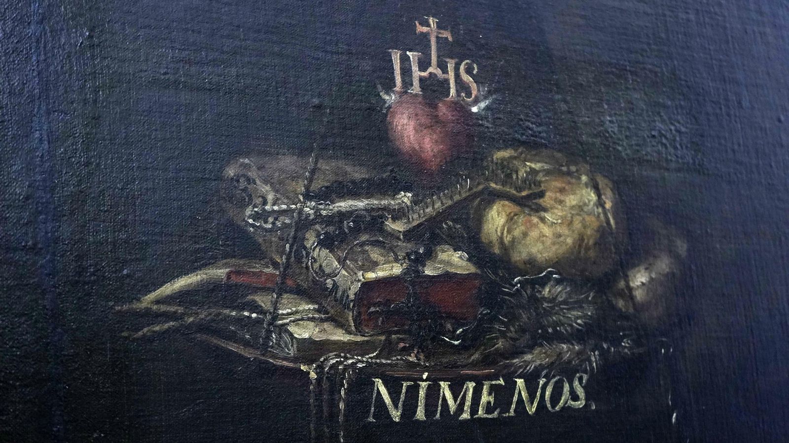 Fragmento donde Valdés Leal pinta varios símbolos de las obras de Caridad ('Ni menos').