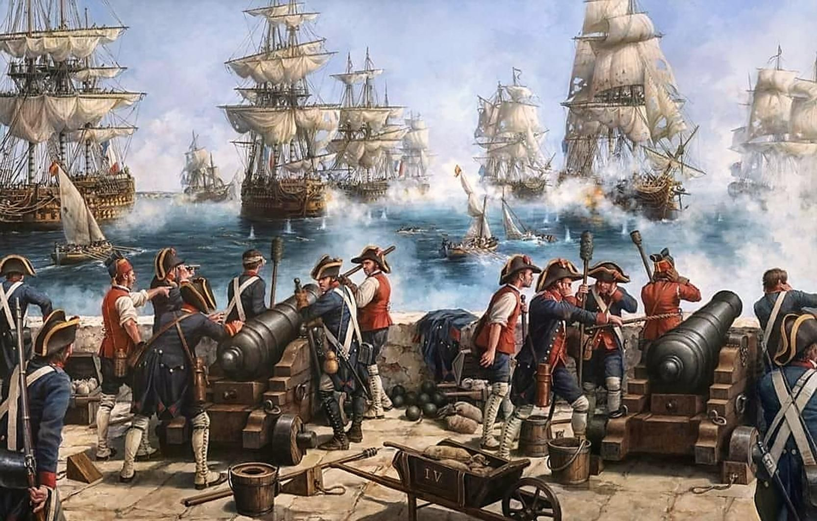 El fuego de las baterías españolas decidió la batalla. La lucha desde el fuerte de la Isla Verde, por Ferrer Dalmau.