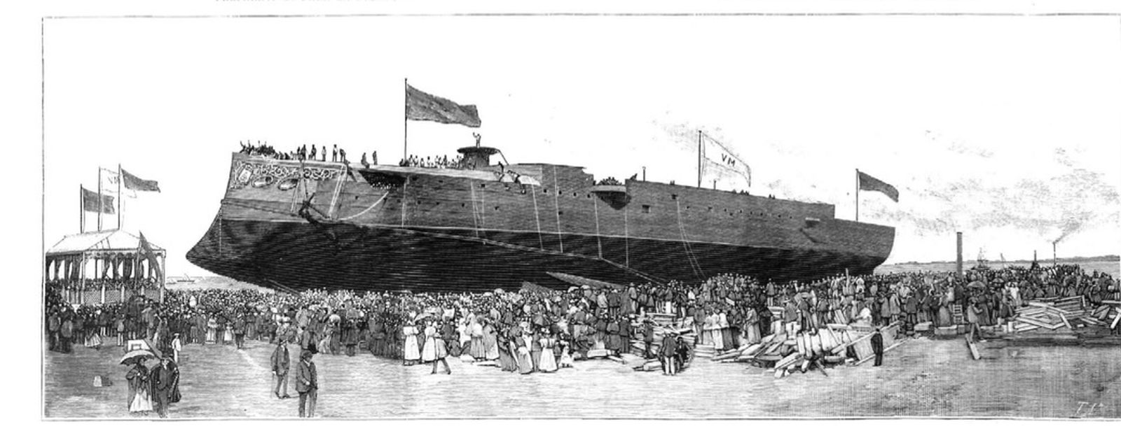 Botadura del crucero Emperador Carlos V en los astilleros de Vea Murguía 1895