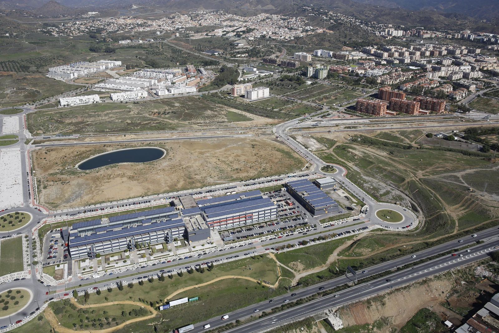 Vista aérea de los terrenos de ampliación de la Universidad de Málaga.