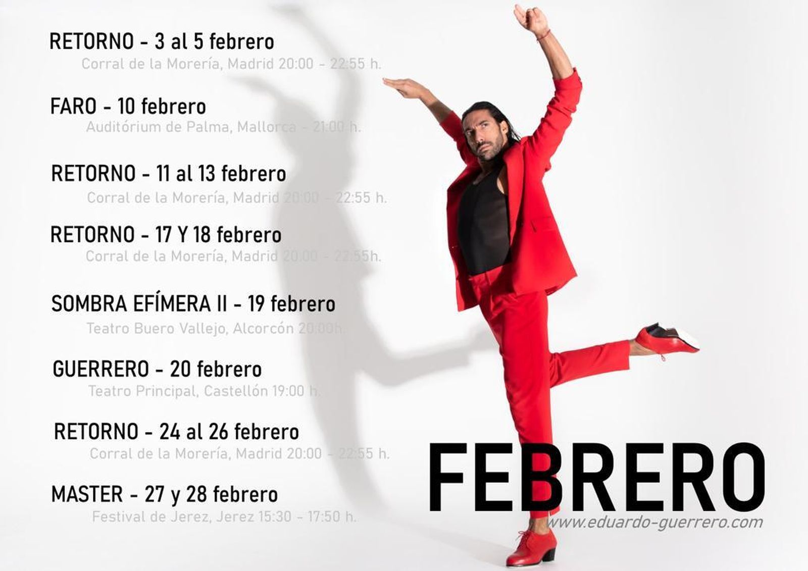 Calendario de actuaciones de Eduardo Guerrero durante el mes de febrero