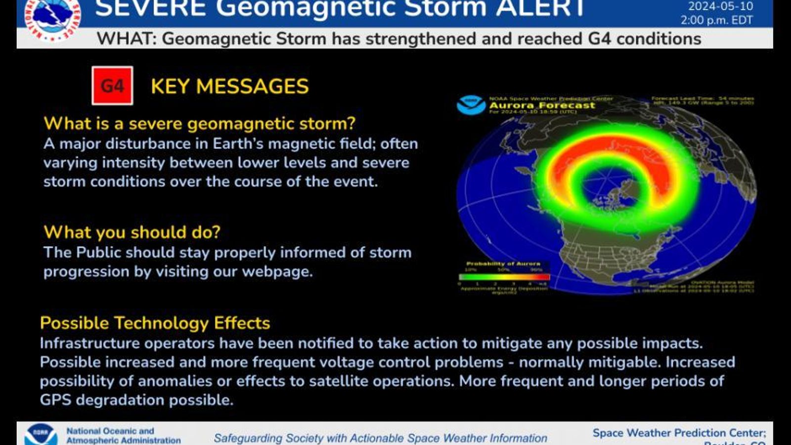EEUU emite una alerta por la peor tormenta geomagnética en dos décadas EEUU emite una alerta por la peor tormenta geomagnética en dos décadas