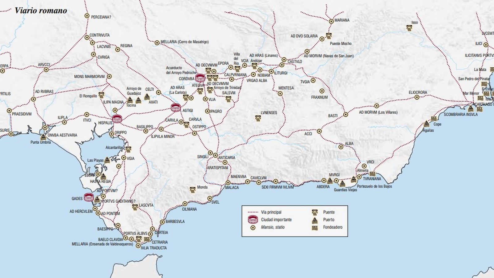 Viario romano publicado por la Junta de Andalucía en 2009.
