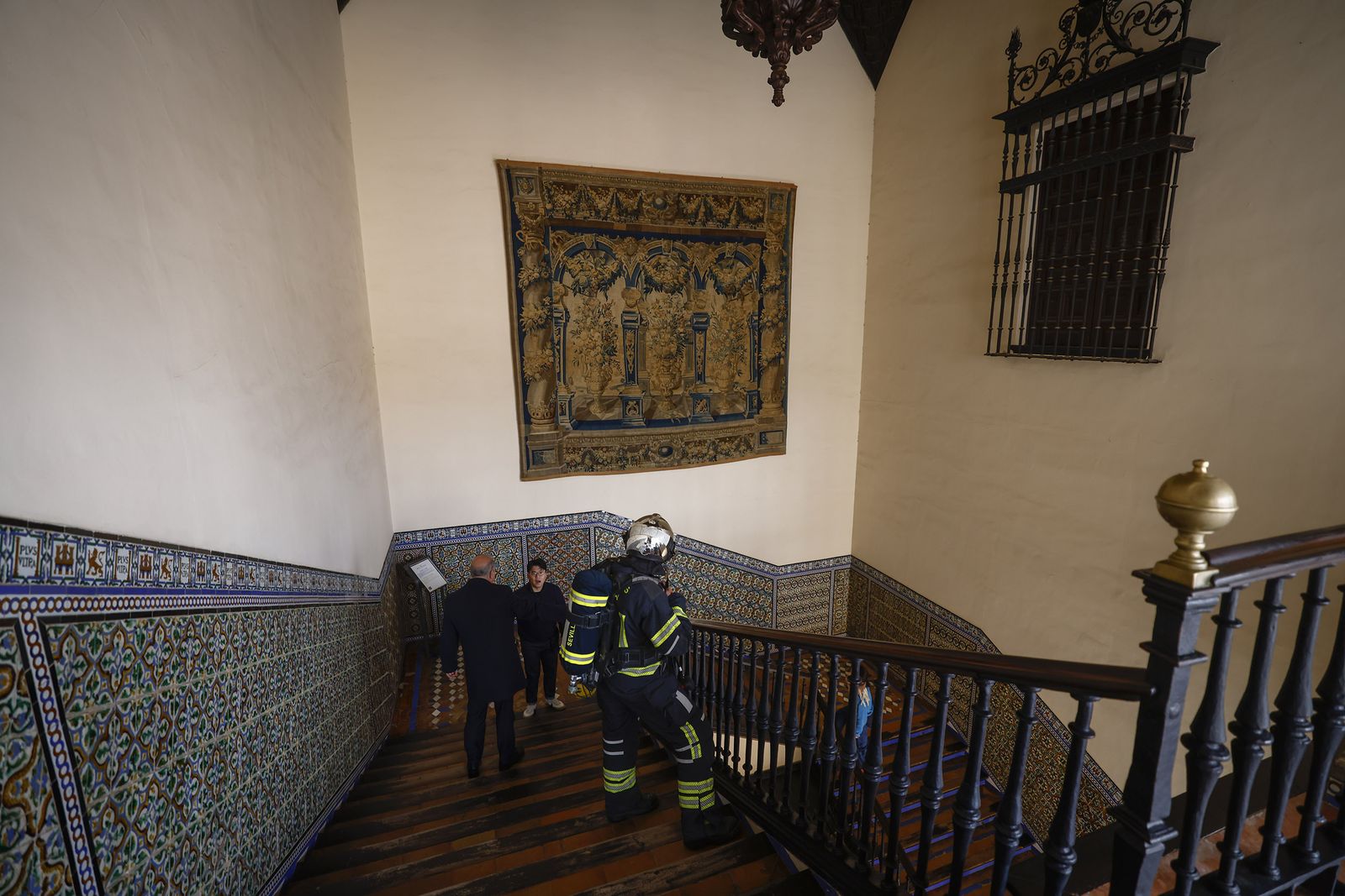 Las imágenes del simulacro de incendio en el Alcázar de Sevilla