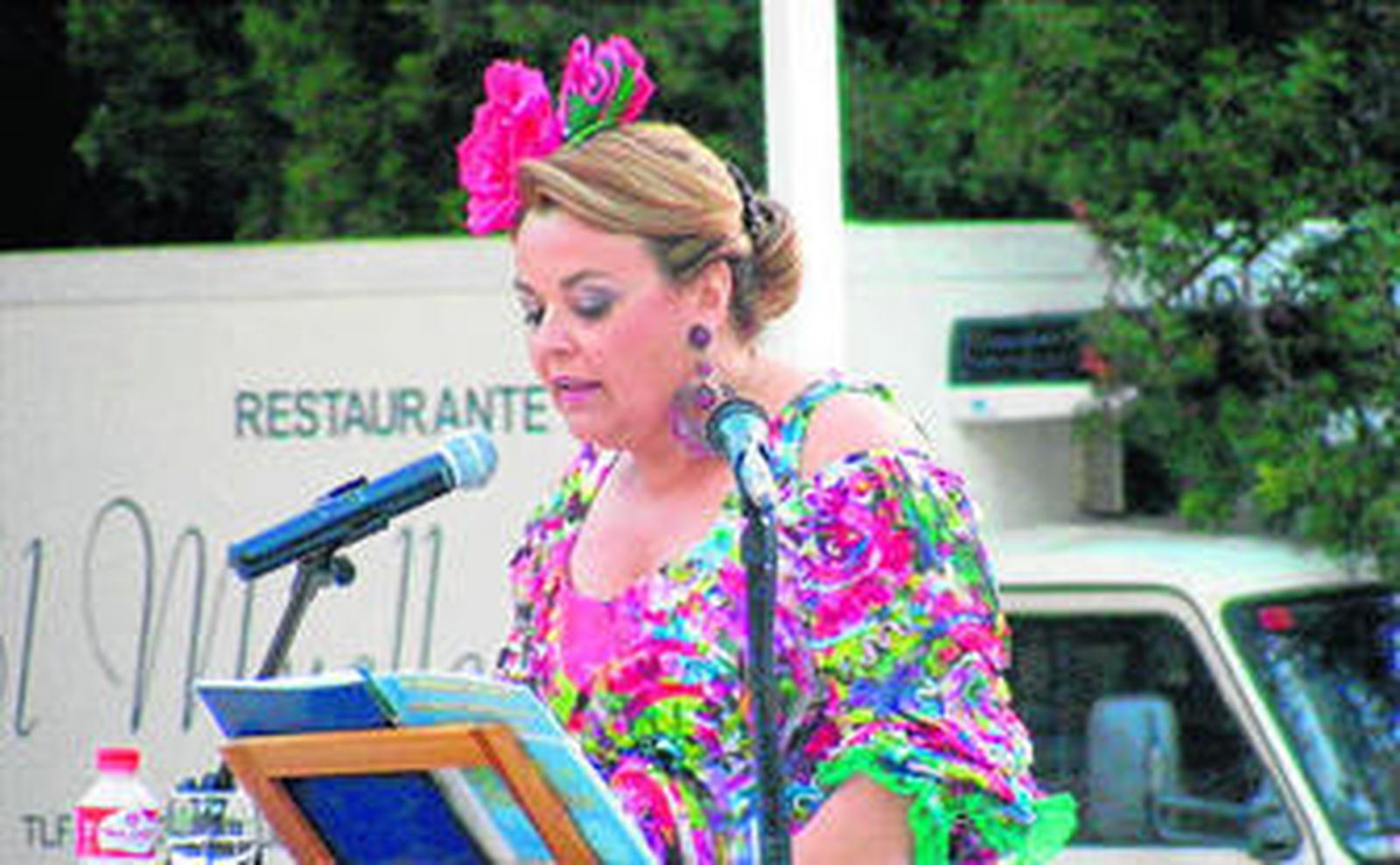Manoli Gaviño en un momento del pregón de la Feria 2012.