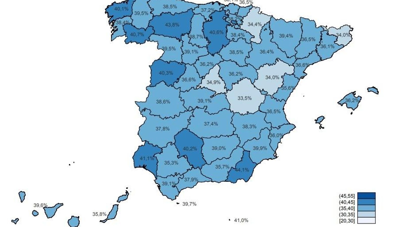 Mapa del sobrepeso por provincias.