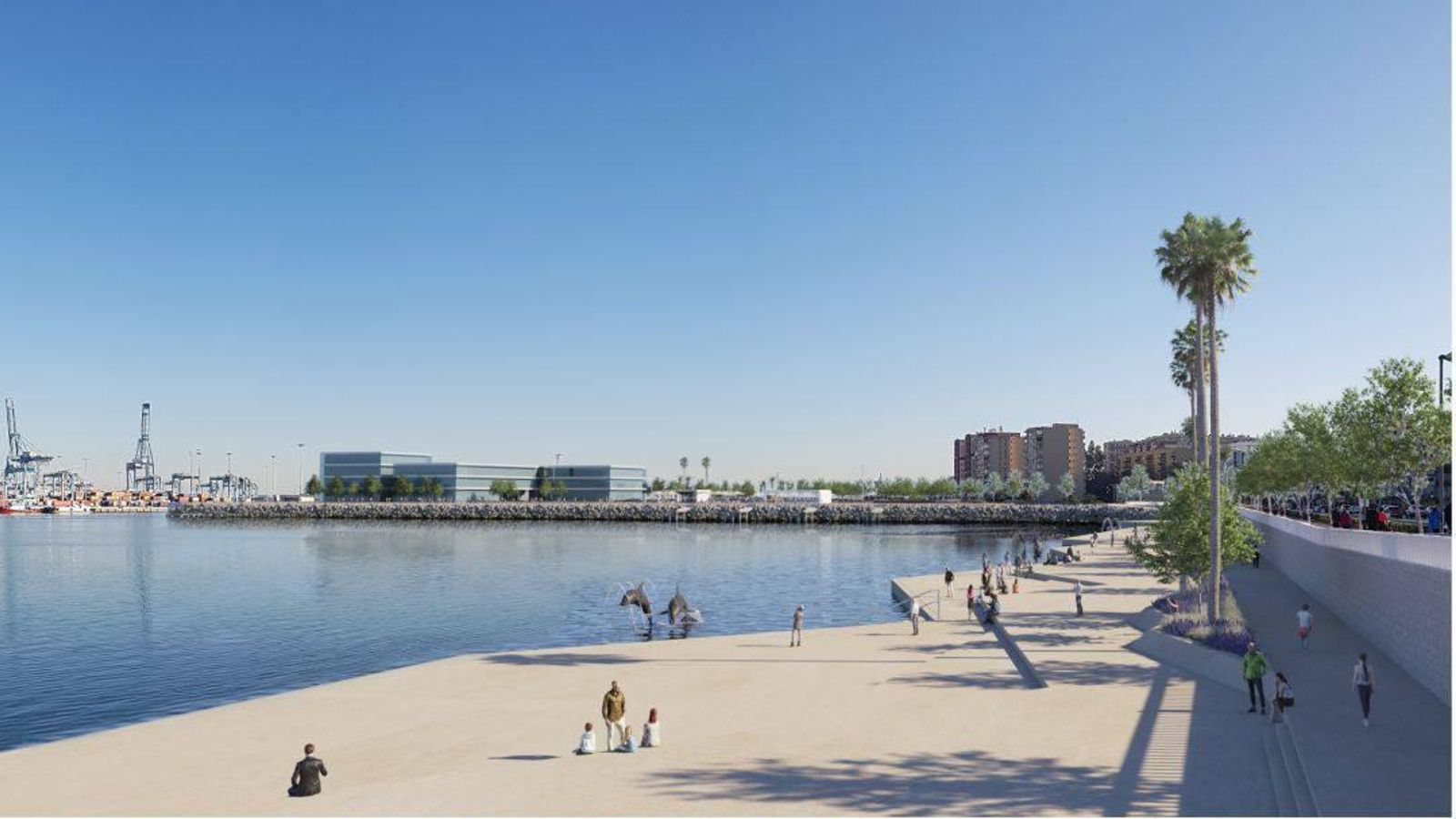 Imagen virtual de la zona de paseo en la antigua playa de Los Ladrillos.