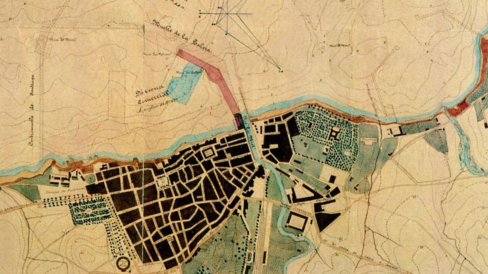 Plano de la ciudad de Algeciras perteneciente al “Proyecto Reformado” redactado por el Ingeniero Director de la Junta, José Rodríguez de Rivera, en 1908 (Archivo de la A.P.B.A.).