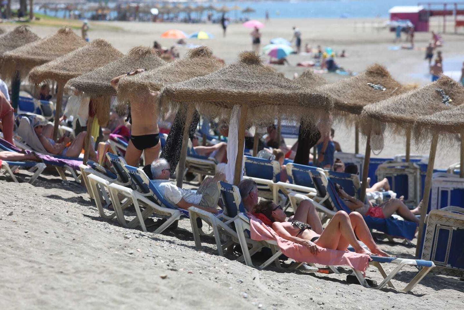 Bañistas tomando el sol en una playa de Málaga.