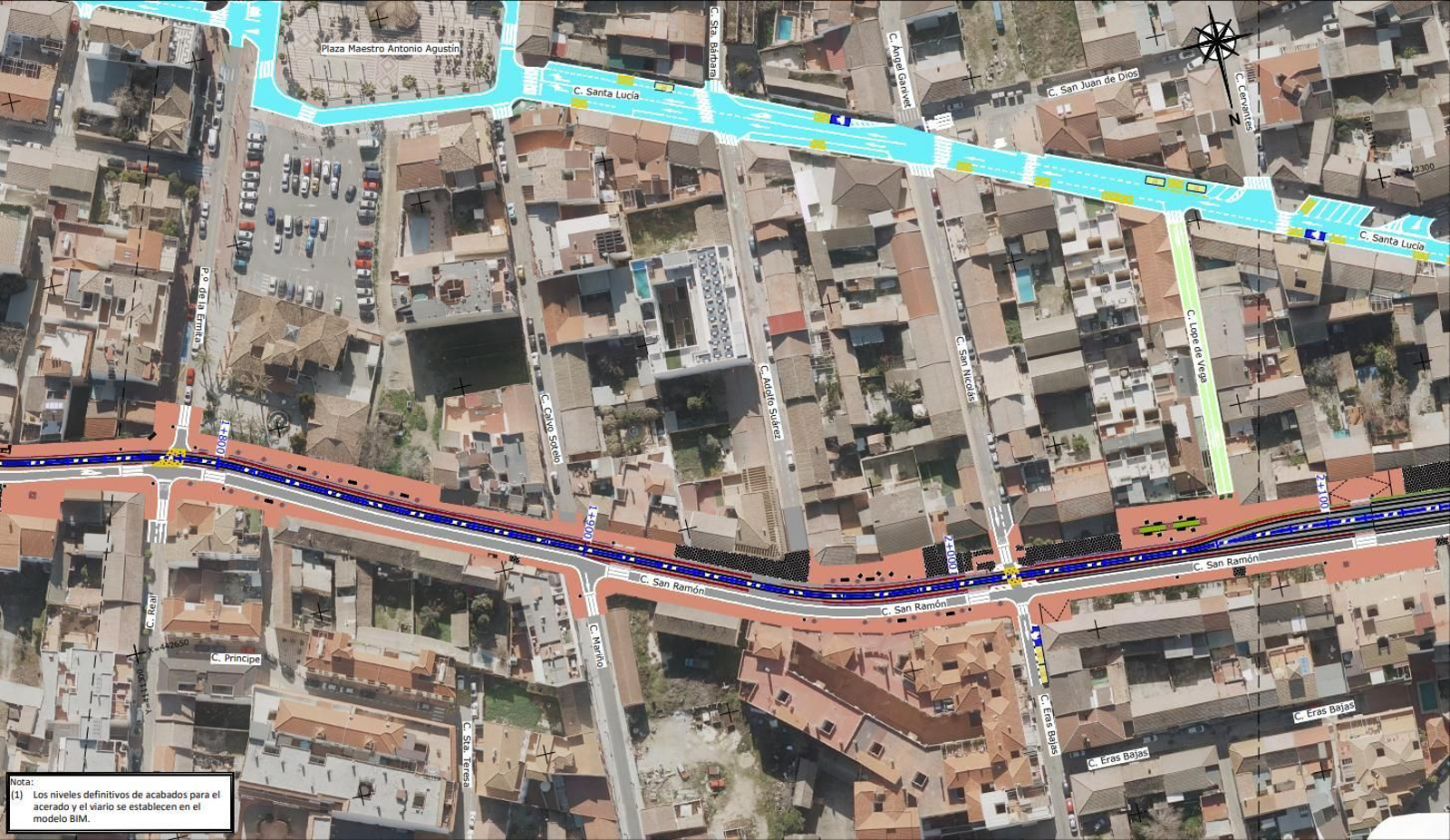 Mapa del trazado definitivo de la ampliación Sur del Metro de Granada por Armilla, Churriana y Las Gabias