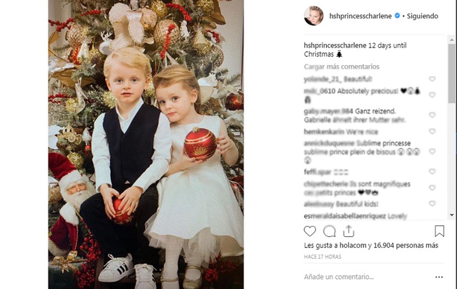 Jacques y Gabriella, en la publicación navideña de su madre en Instagram.