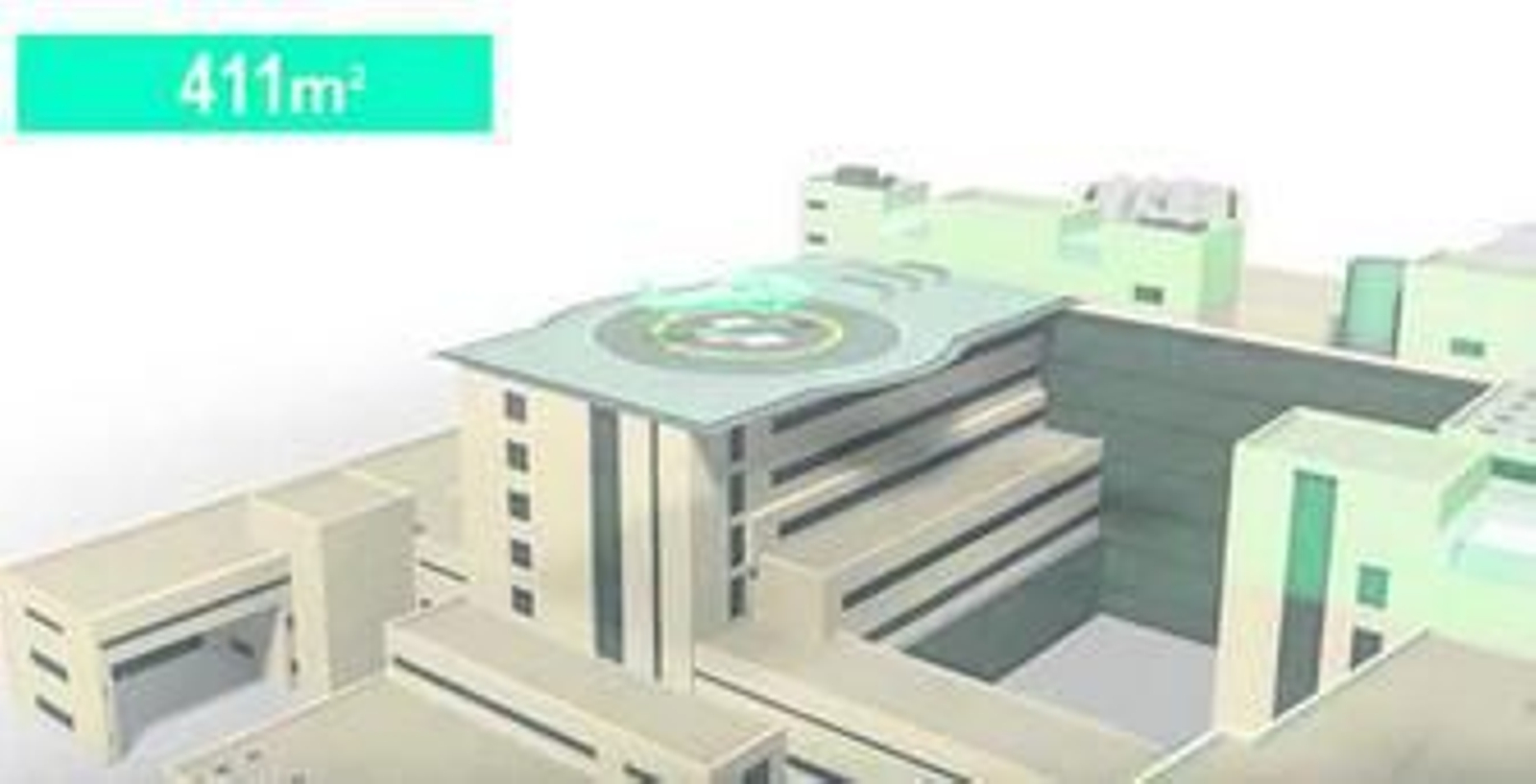 Reconstrucción en 3D en la que se recorren las plantas del hospital en el vídeo de YouTube.