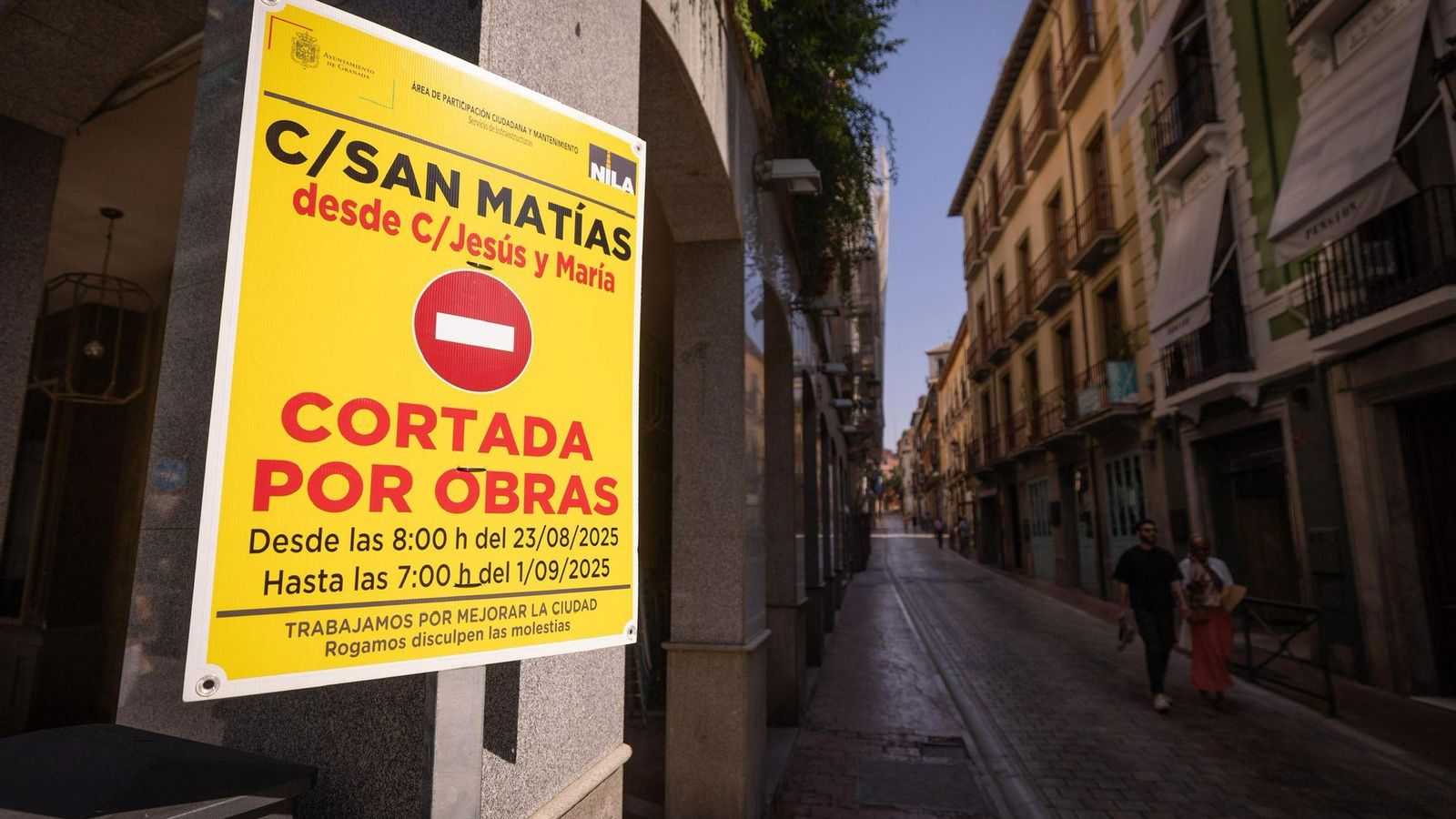 Señalización de obras en la calle San Matías