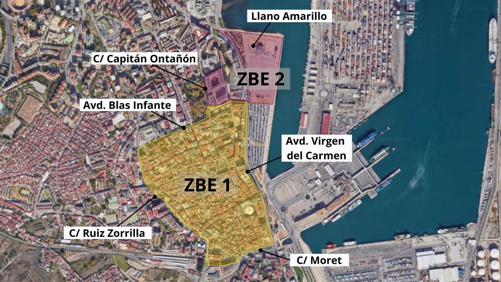 Las zonas de bajas emisiones que habrá en el centro de Algeciras.