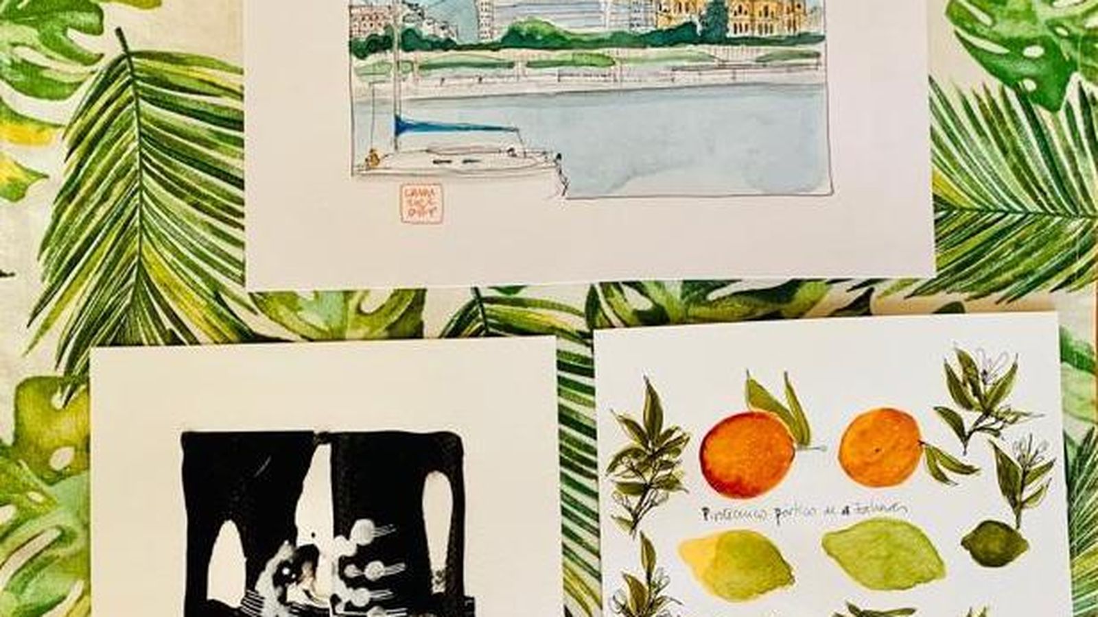 Láminas de La Málaga Moderna pintadas a mano.