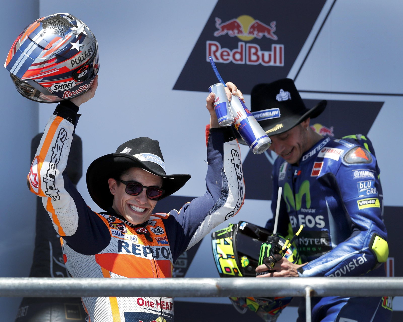 Márquez celebra su triunfo en Austin.