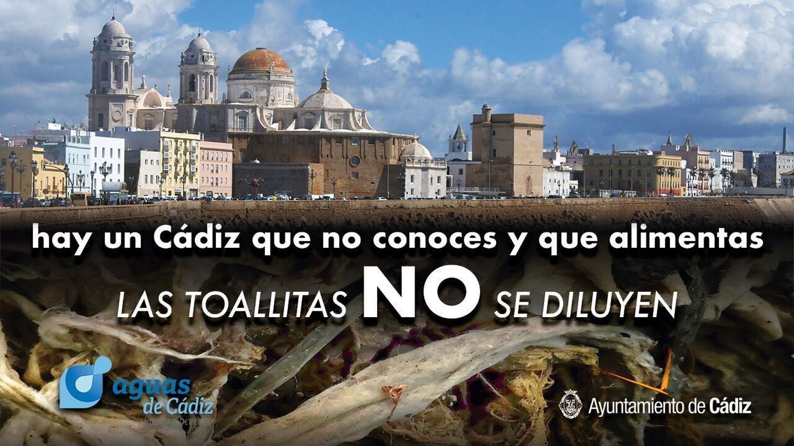 Cartel promocional de Aguas de Cádiz y el Ayuntamiento.