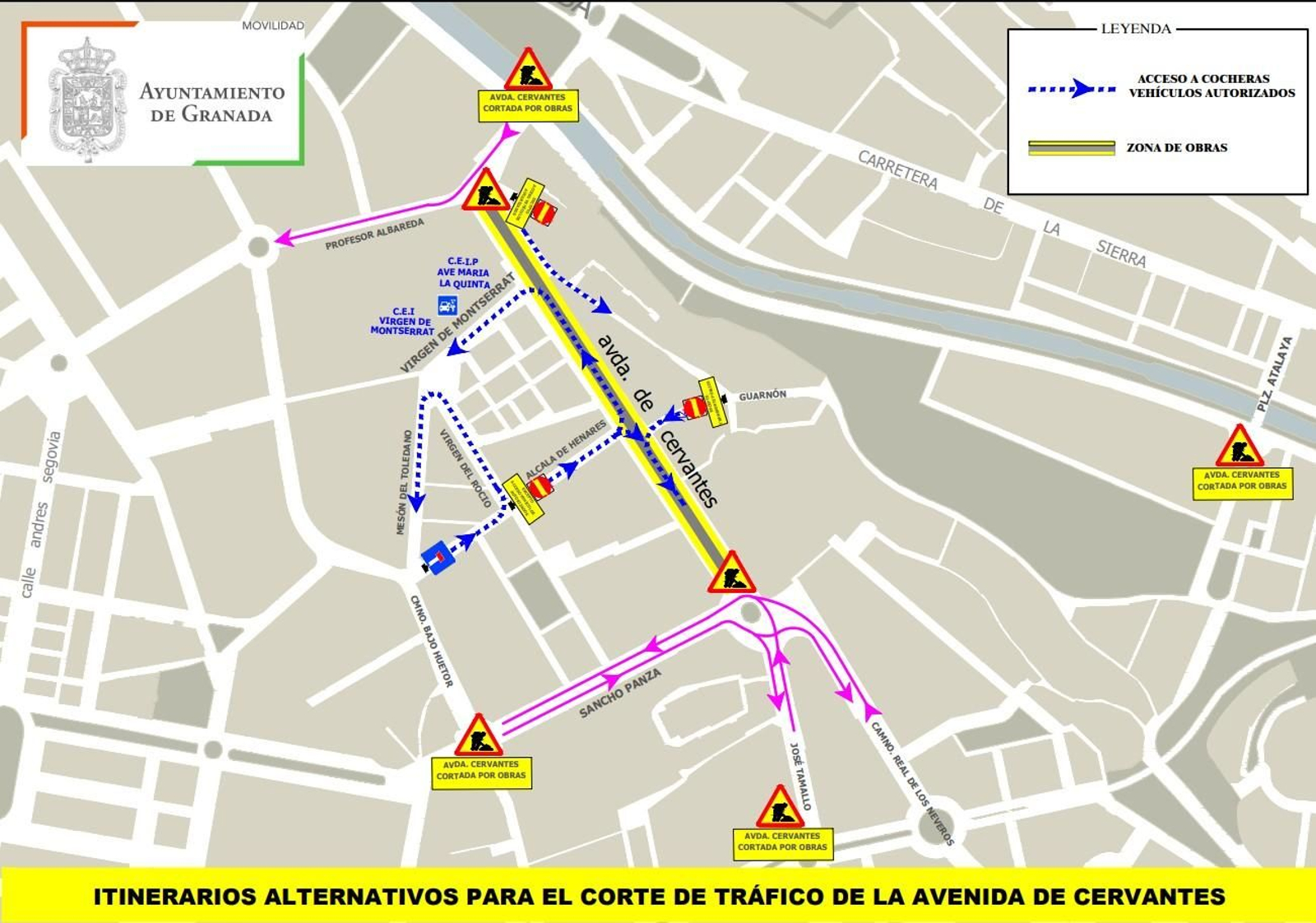 Cortes de tráfico en la Avenida de Cervantes.