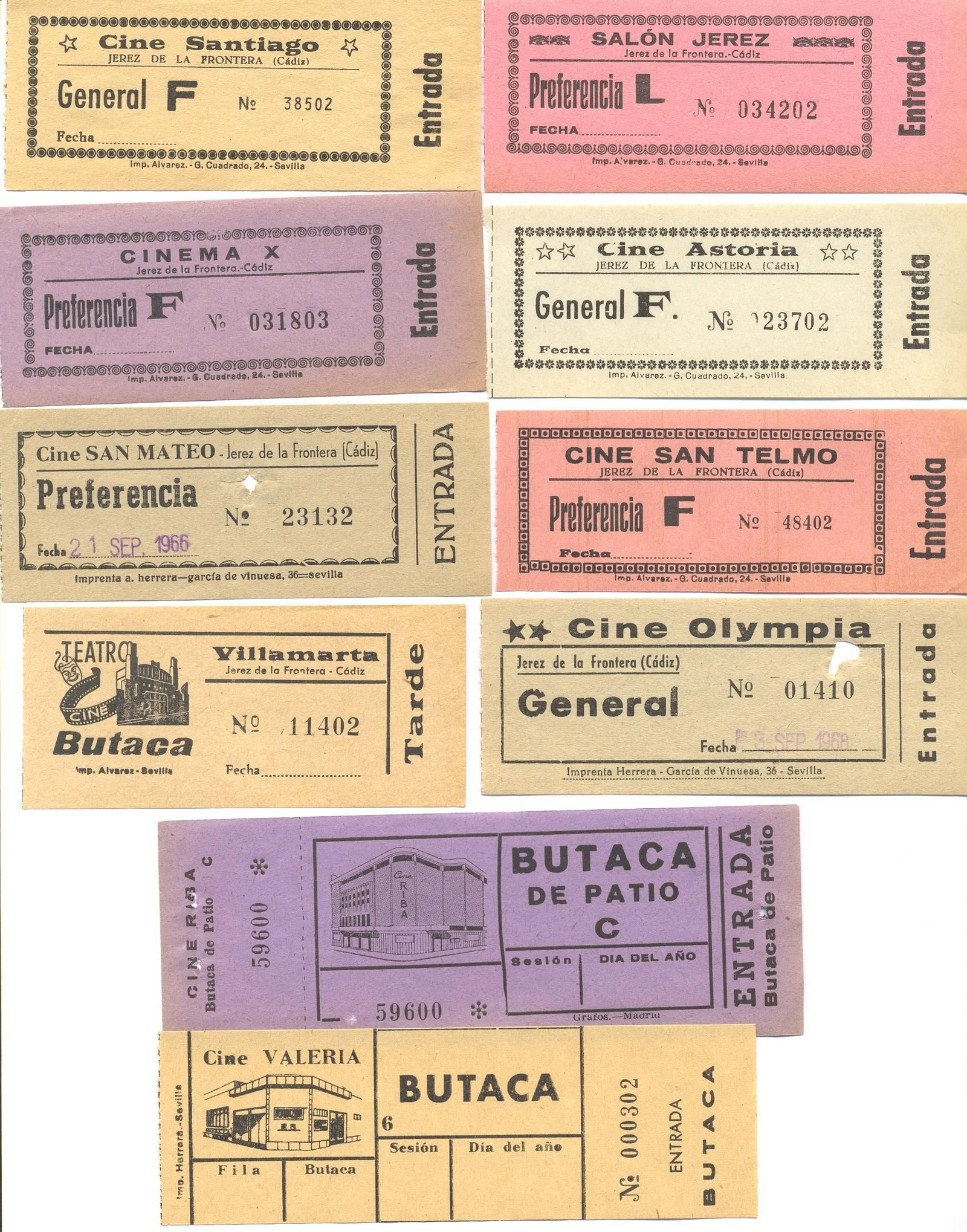 Entradas antiguas de cines de Jerez.