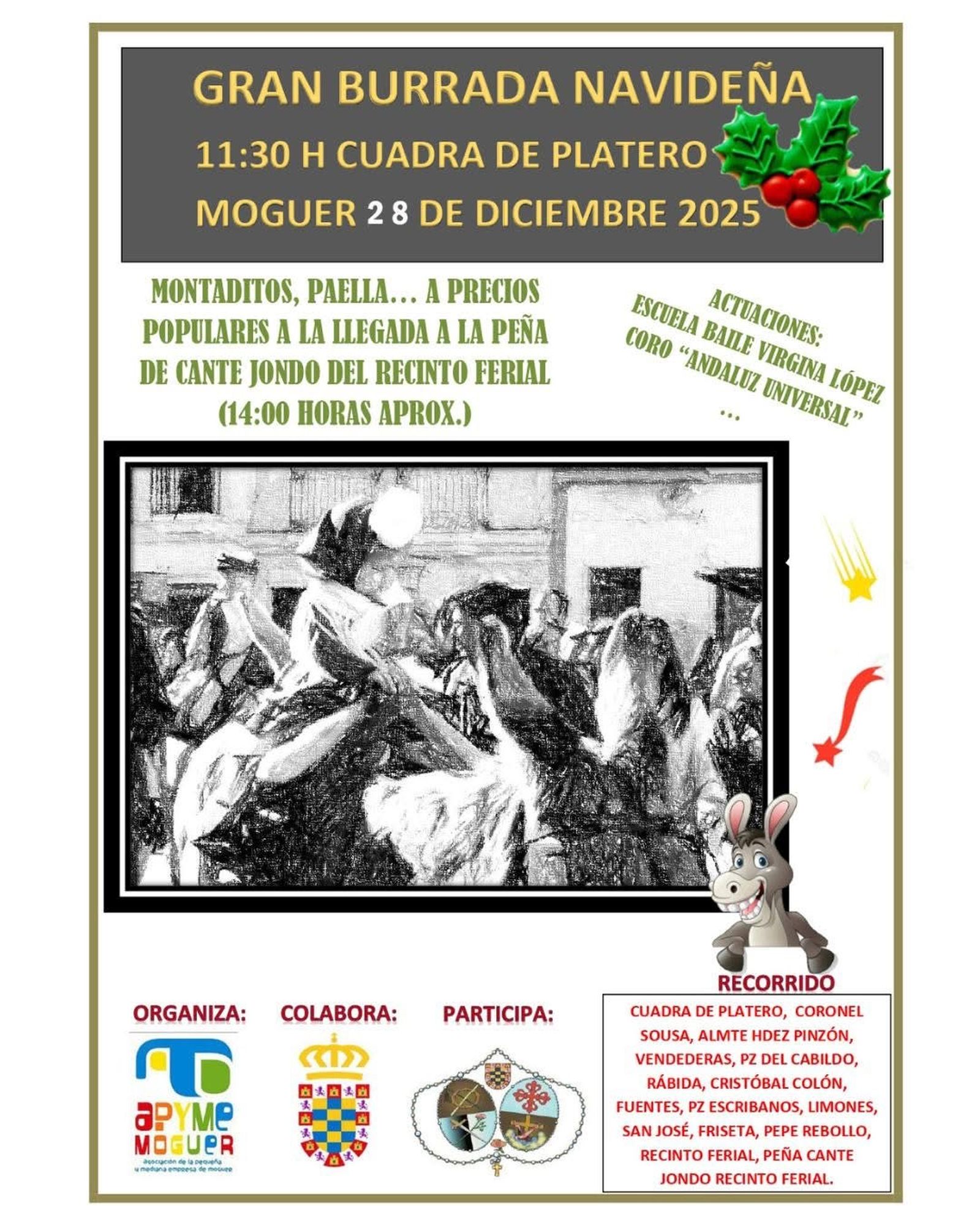 Cartel con el recorrido de la Burrada Navideña