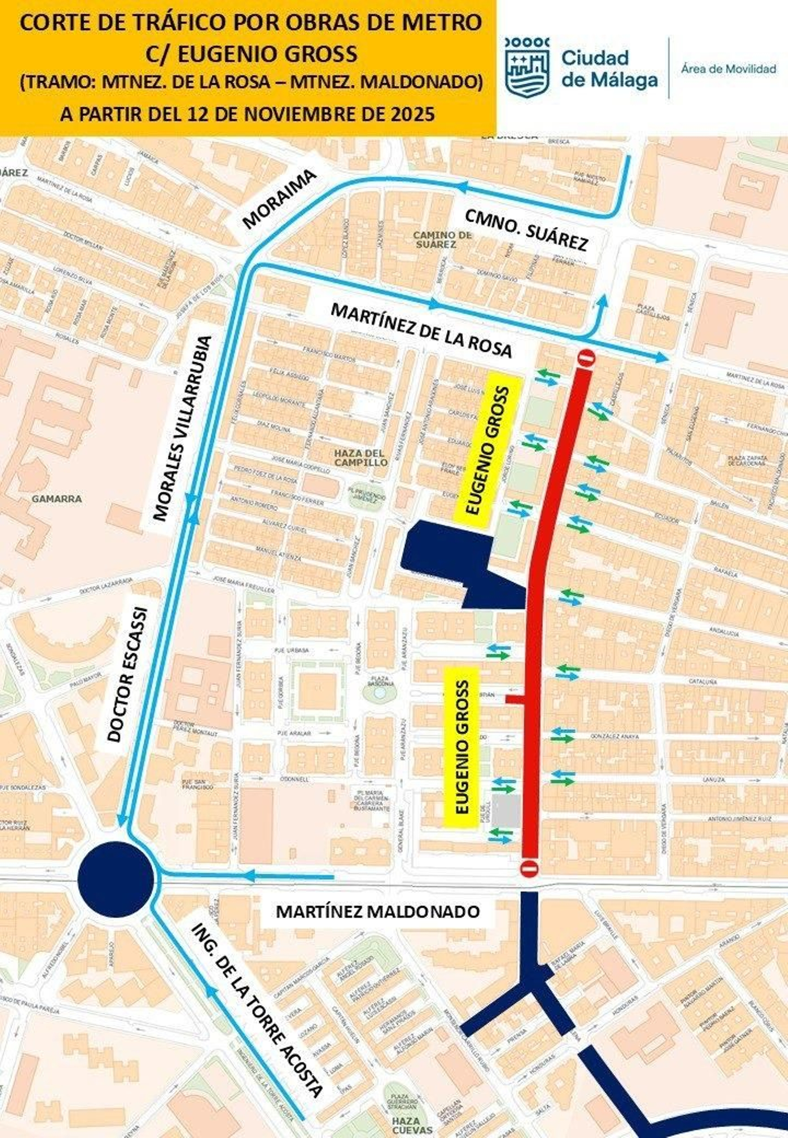 Mapa con el recorrido alternativo por el corte de tráfico en Eugenio Gross.