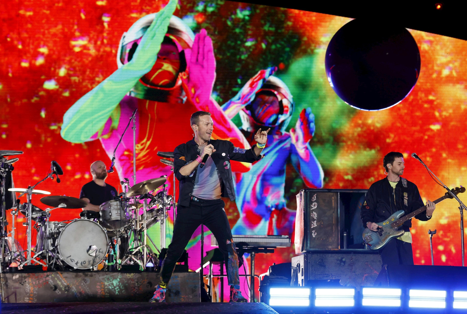 Coldplay durante un reciente concierto en Bogotá.