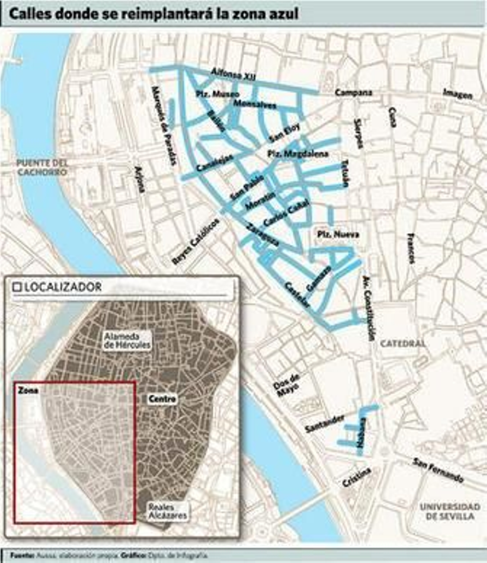 La zona azul vuelve el lunes a 70 calles donde fue abolida por el Plan Centro