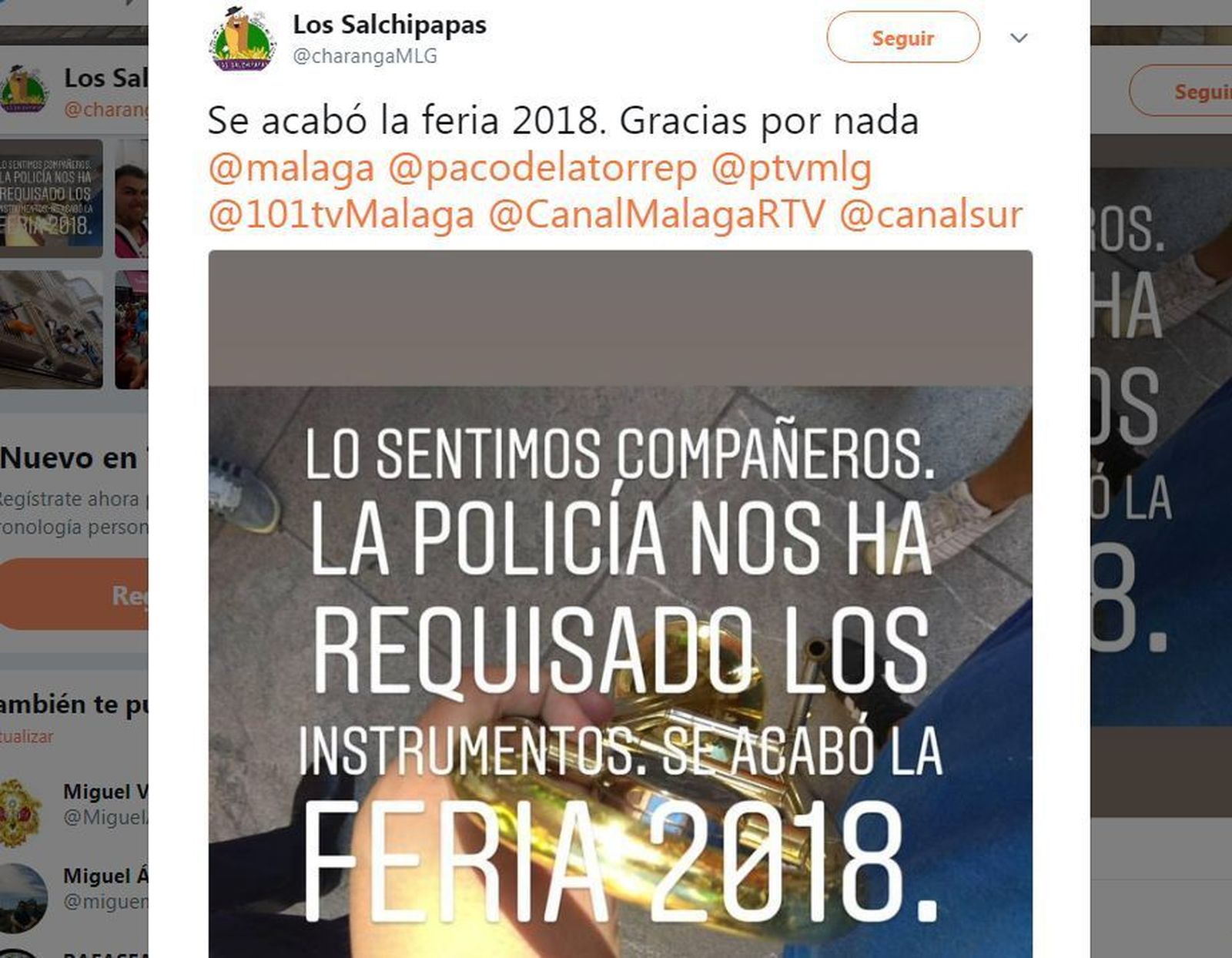 El tuit que desencadenó la protesta a favor de las charangas.