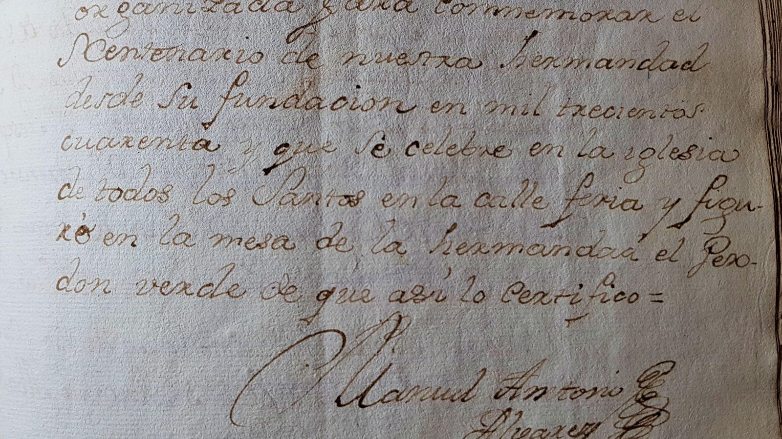 Alusión a la efemérides de la fundación de 1340 en las actas capitulares de 1740.