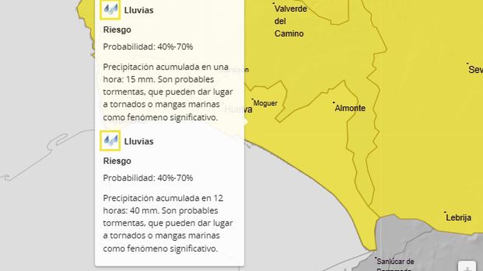Actualización de los avisos en Aemet.