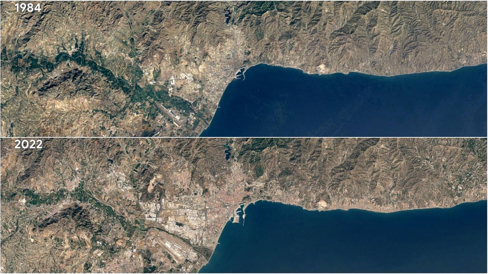 Málaga en 1984 y en 2022 Málaga en 1984 y en 2022