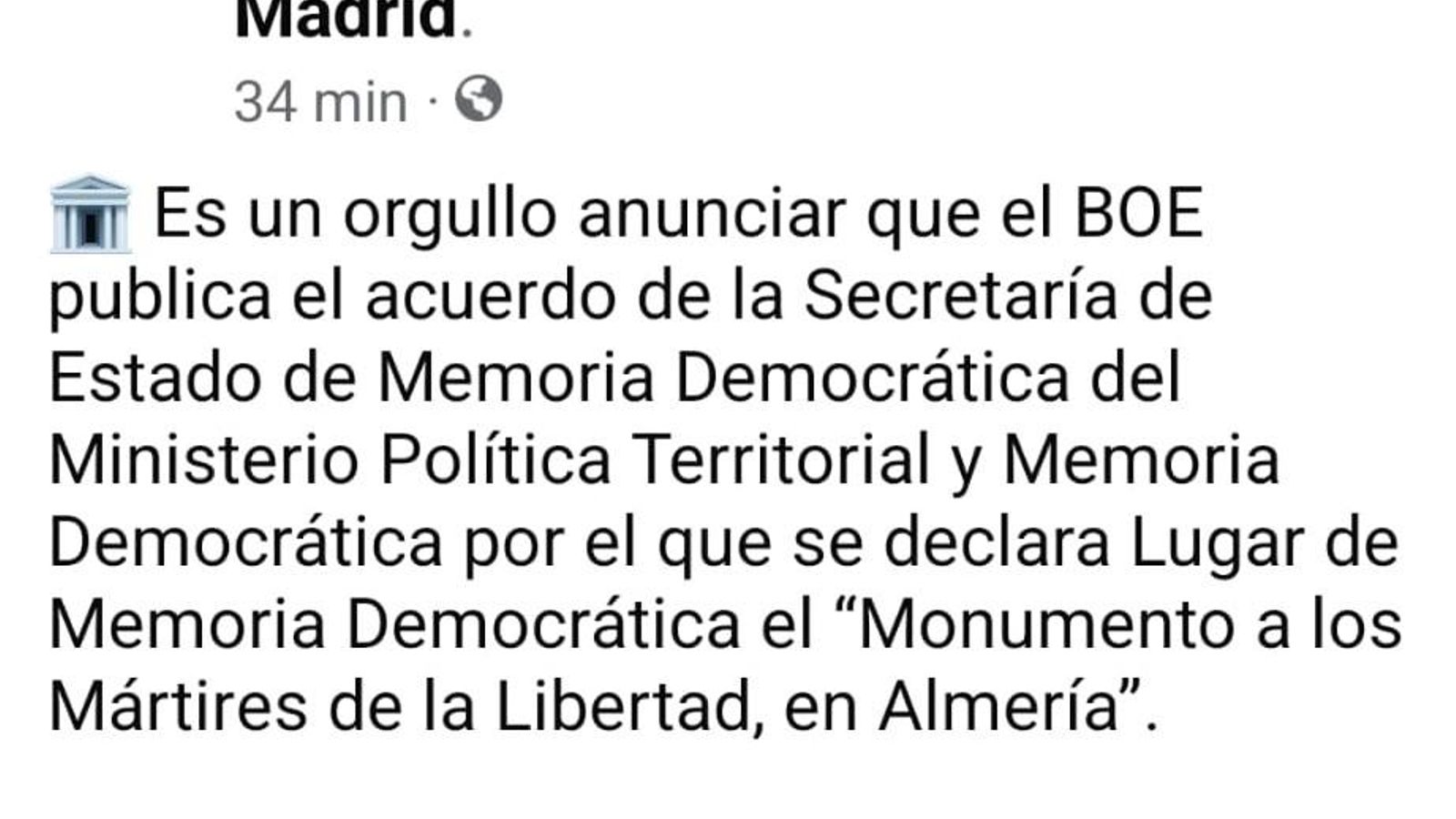 Publicación de Fernando Martínez en Facebook