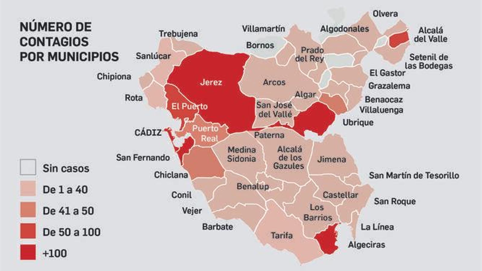 Mapa de contagios por municipios de la provincia