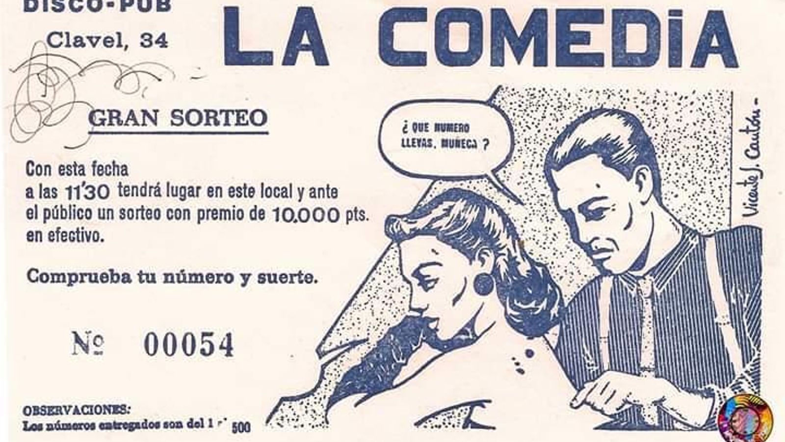 Boleto de un sorteo celebrado en La Comedia en la década de los ochenta del pasado siglo.