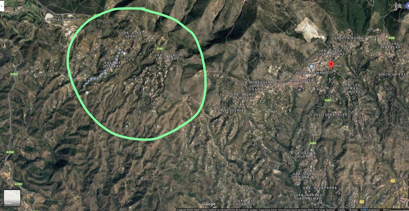 Vista general del diseminado de Valtocado, en Mijas.