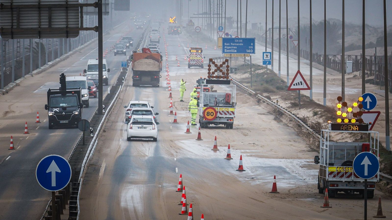 Estado de la autovia Cádiz-San Fernando.