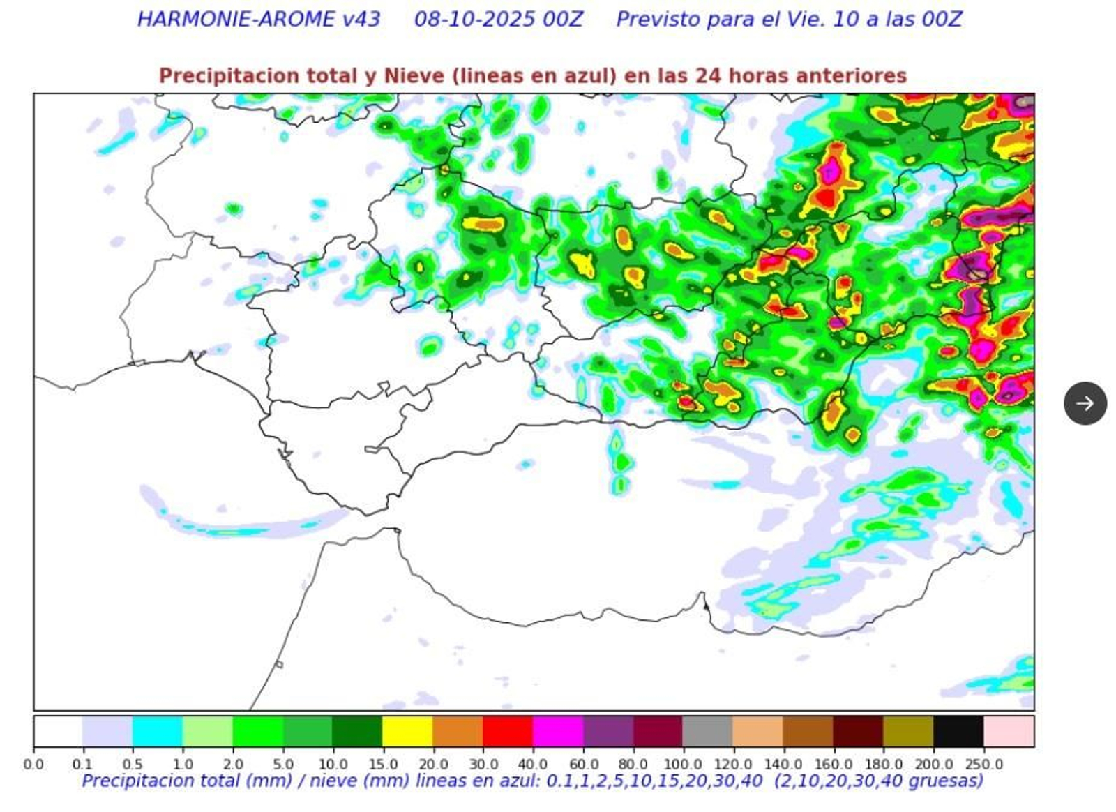 Previsión según uno de los modelos que maneja la Aemet.