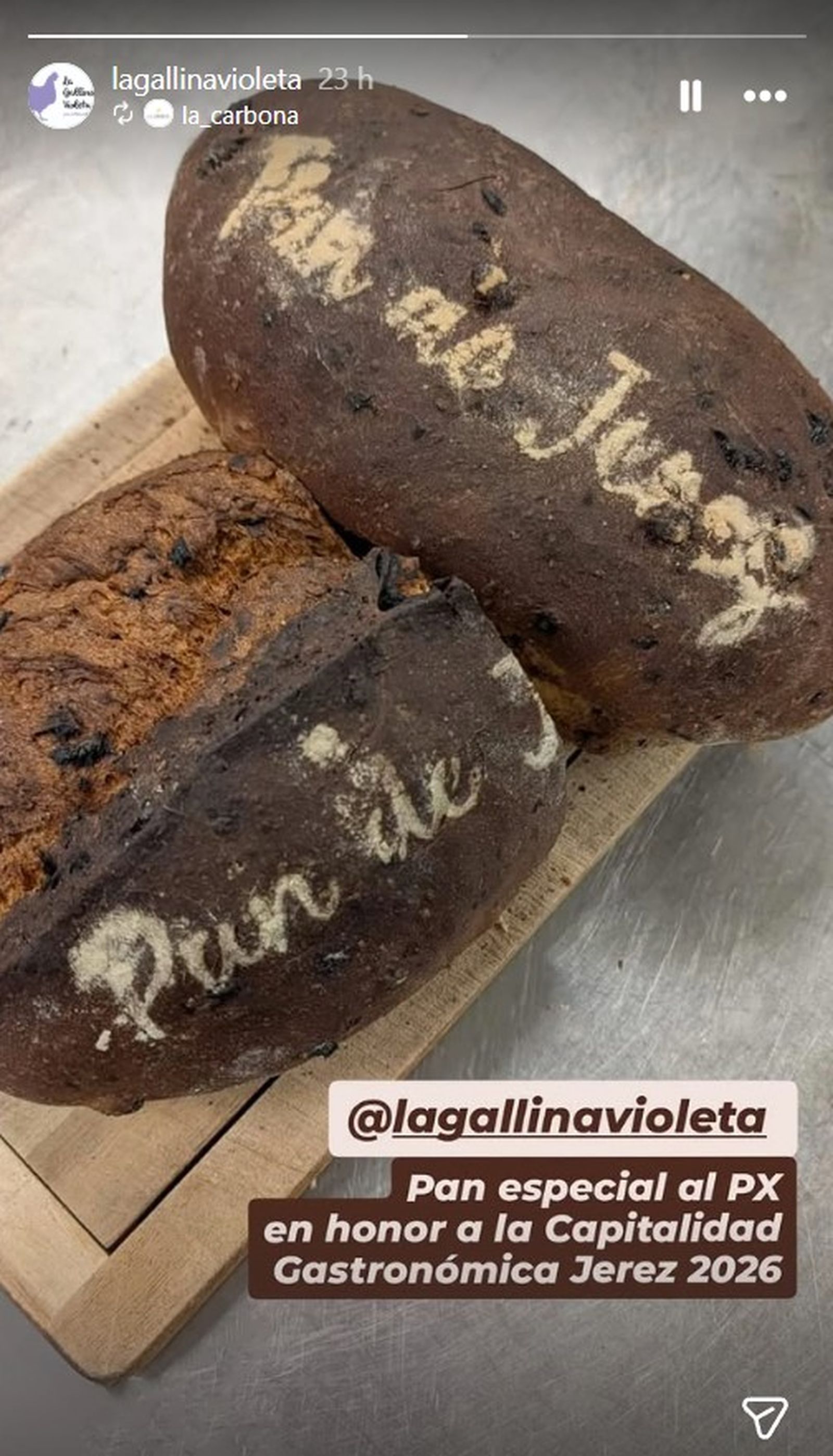 Pan de Jerez, de La Gallina Violeta en honor a la Capitalidad Gastronómica de Jerez 2026.