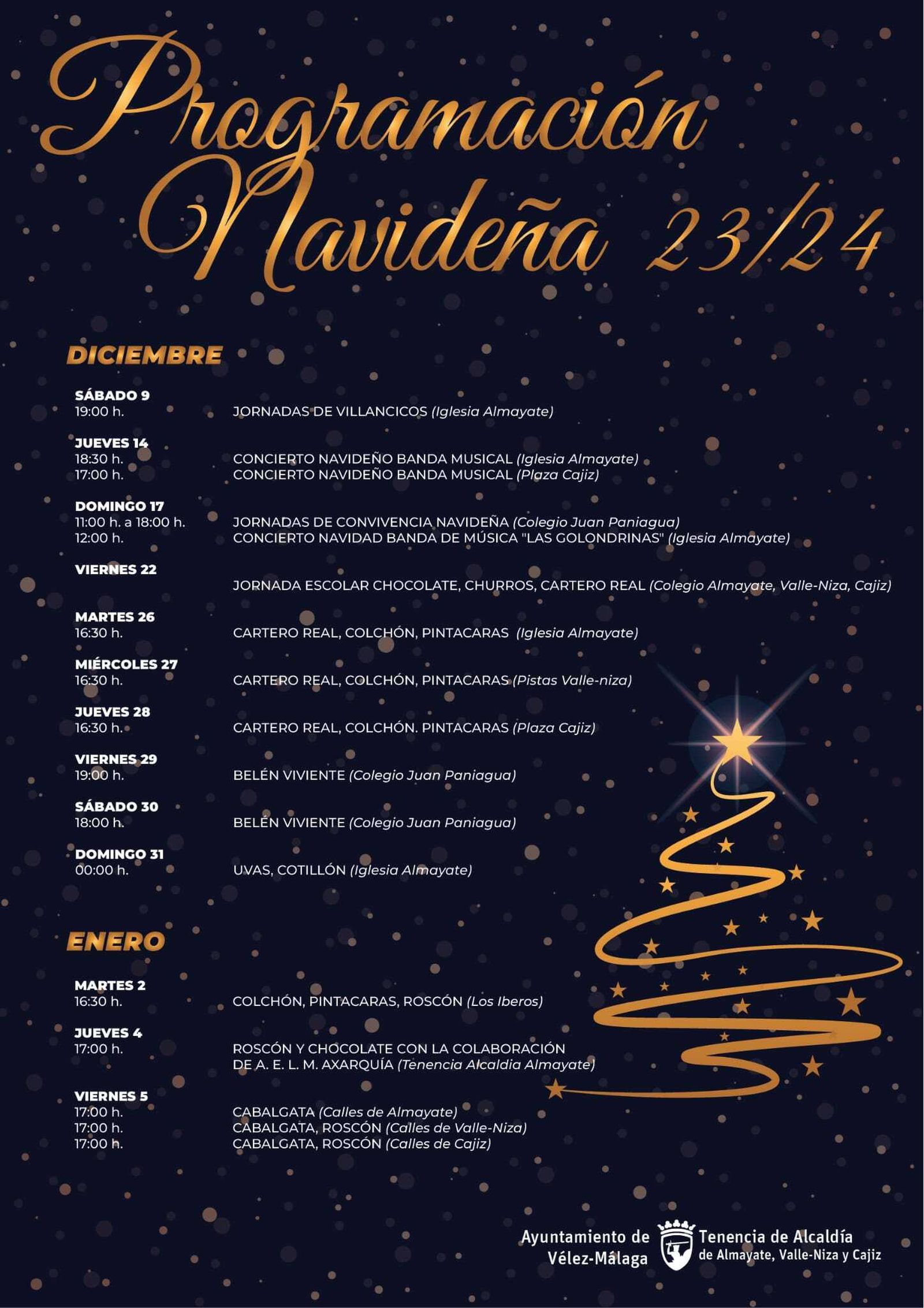 Cartel de la programación de Navidad en Almayate, Valle-Niza y Cajiz