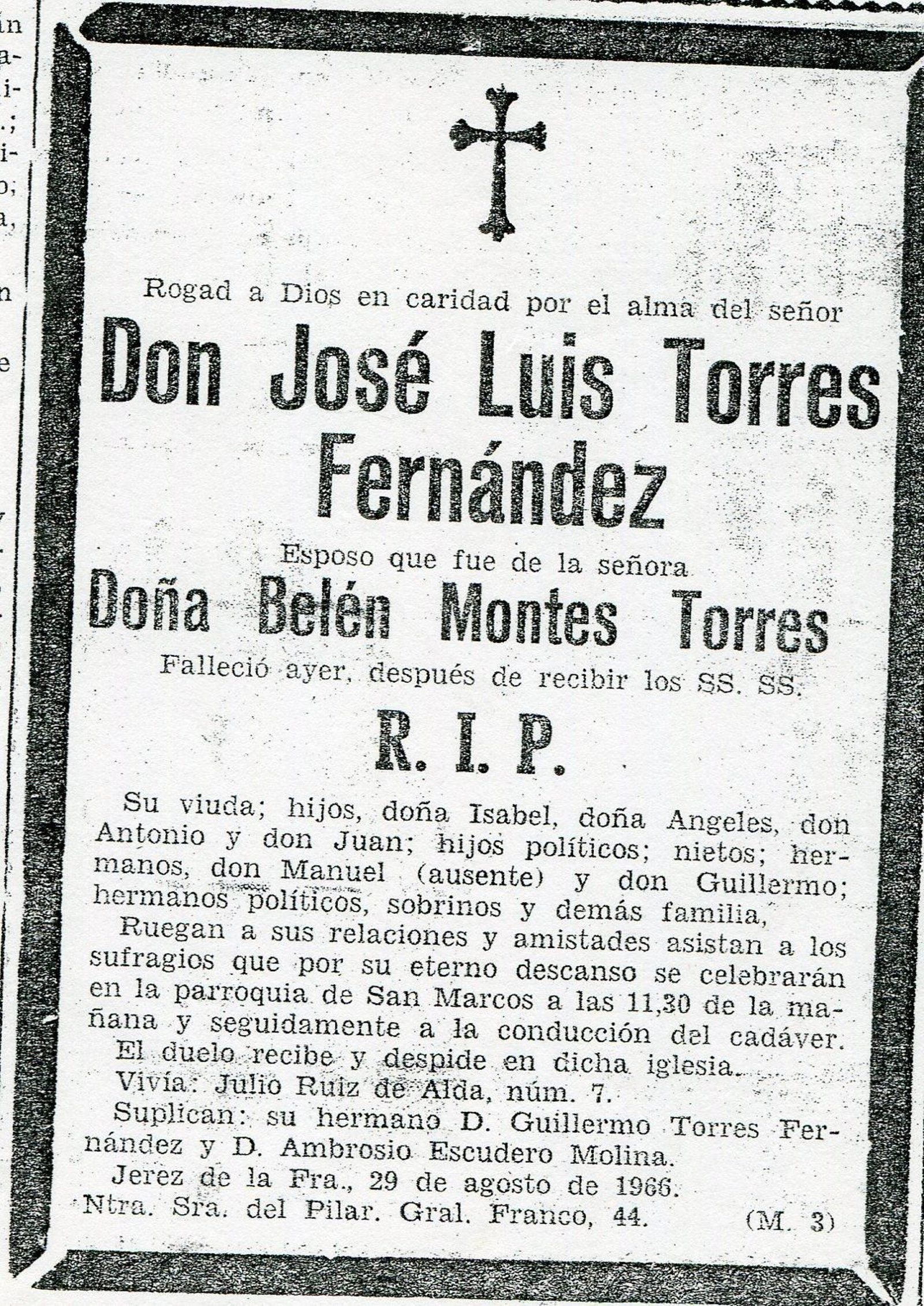 Esquela de Josè Luis Torres.