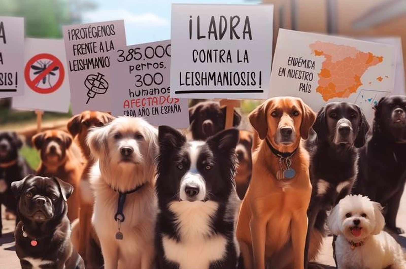Representación de una manifestación de perros contra la Leishmaniosis