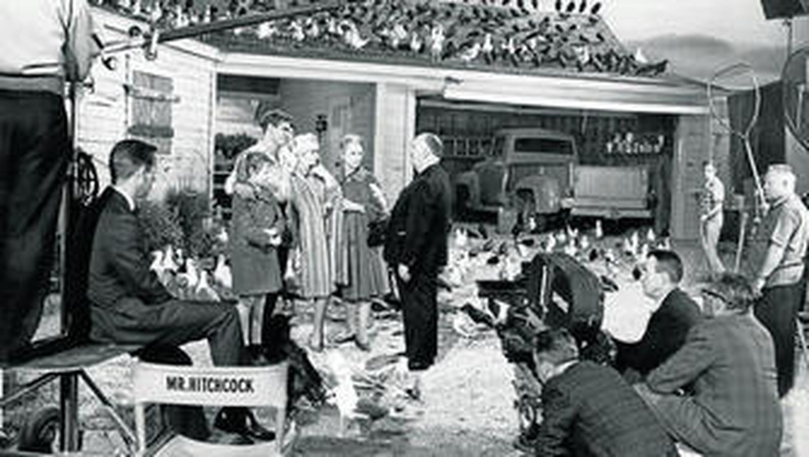 En el rodaje de 'Los pájaros'.