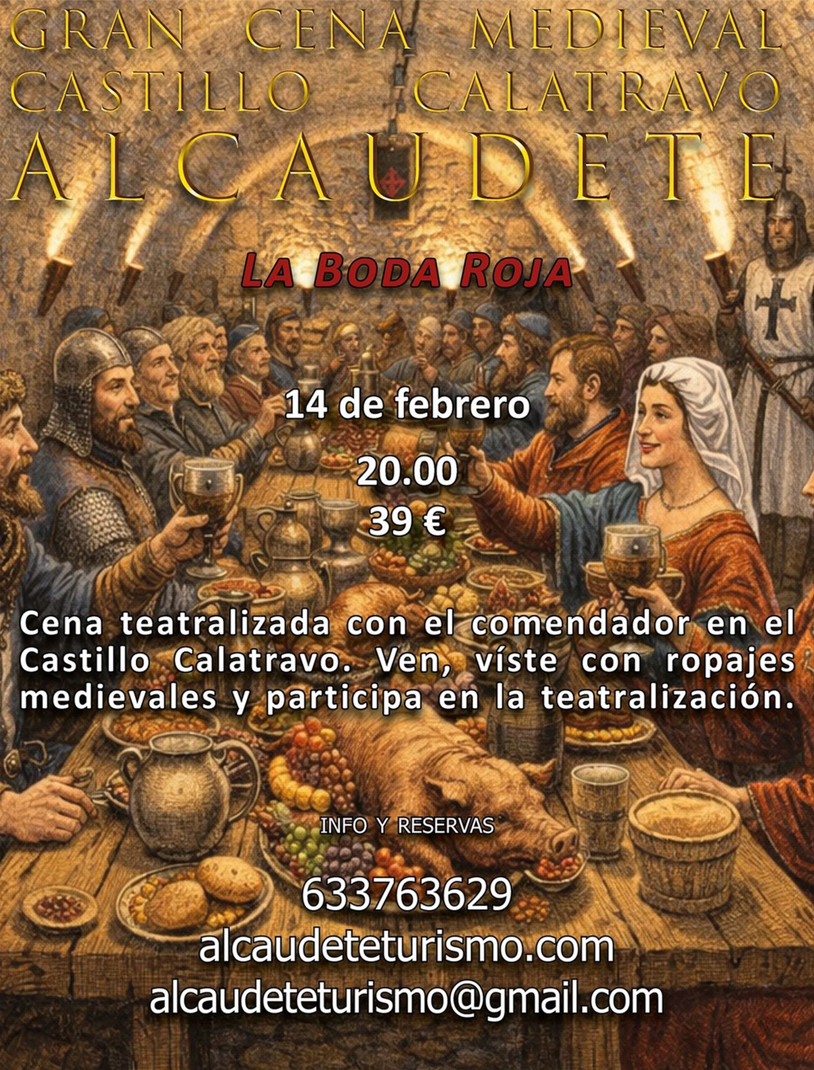 Con dos platos principales, el menú incluye postre y bebidas además de una velada teatralizada por 39 euros por persona.