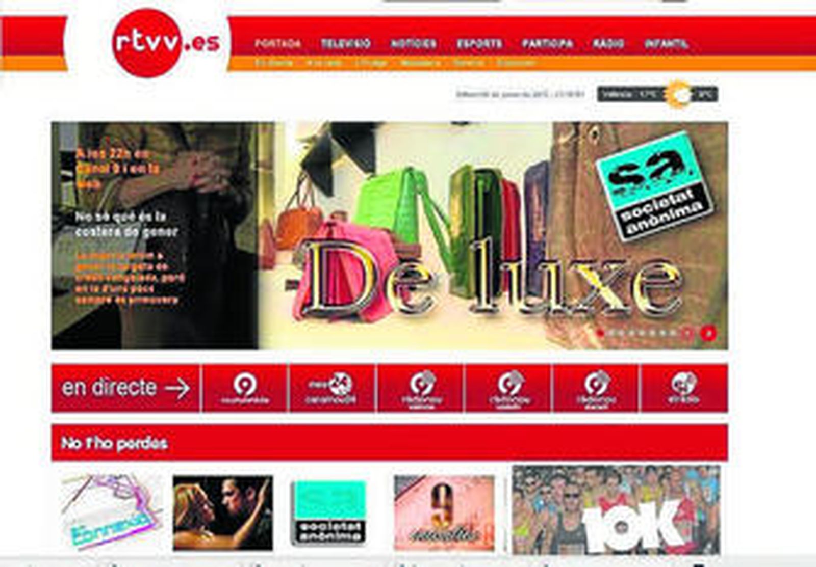 Portada de la web de Canal 9, con uno de sus programas.